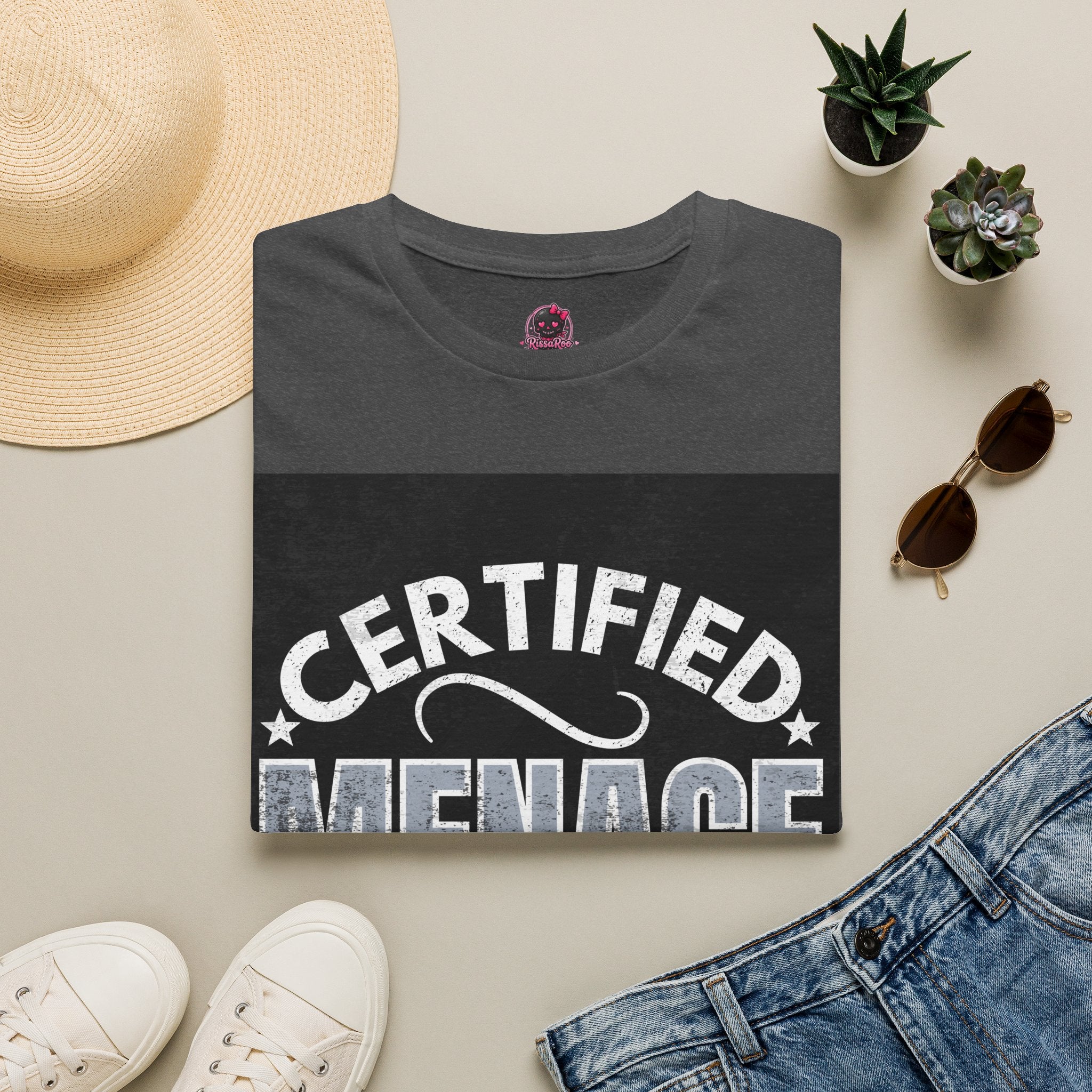 Certified Menace T-Shirt White Writing Black Background – Funny Retro Badge Graphic Tee