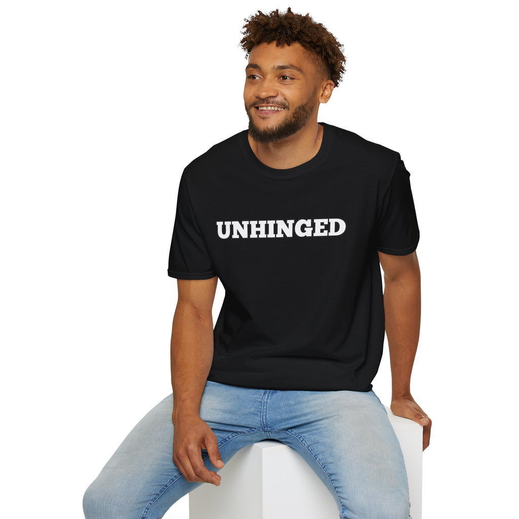 Unhinged Graphic Tee — Bold White Logo Casual T-Shirt