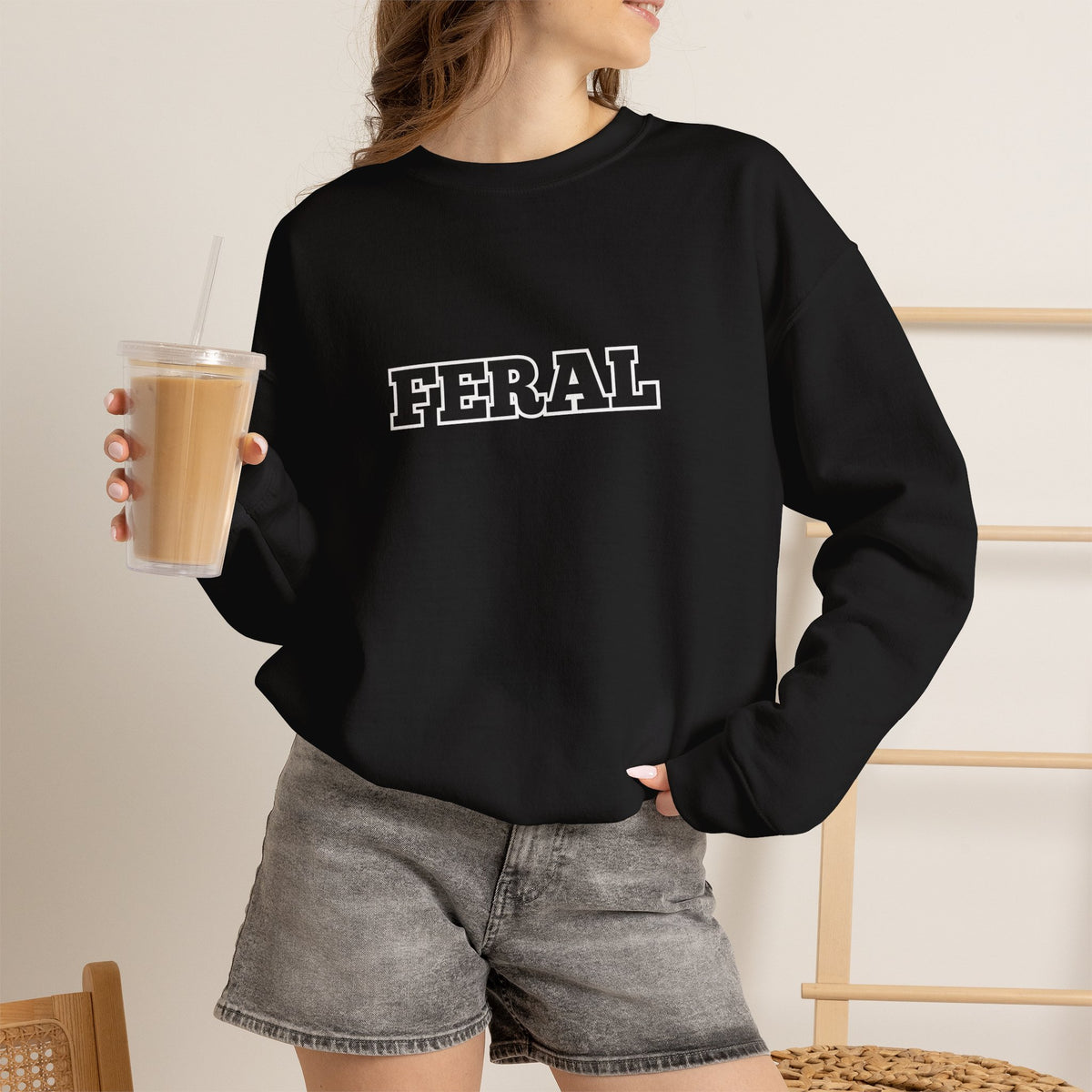 Feral Crewneck Sweatshirt – Bold Text Graphic Pullover