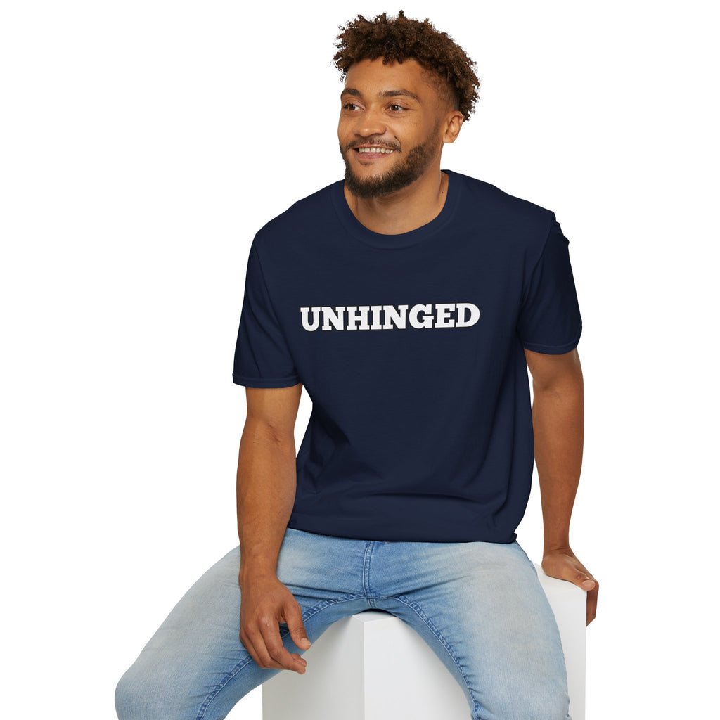 Unhinged Graphic Tee — Bold White Logo Casual T-Shirt