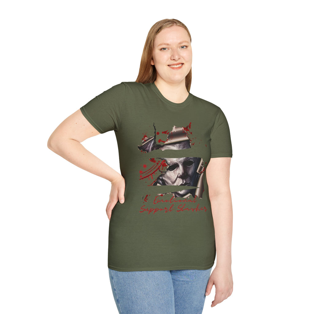 Horror Graphic T-Shirt — ' Emotional Support Slasher' Blood-Splatter Tee