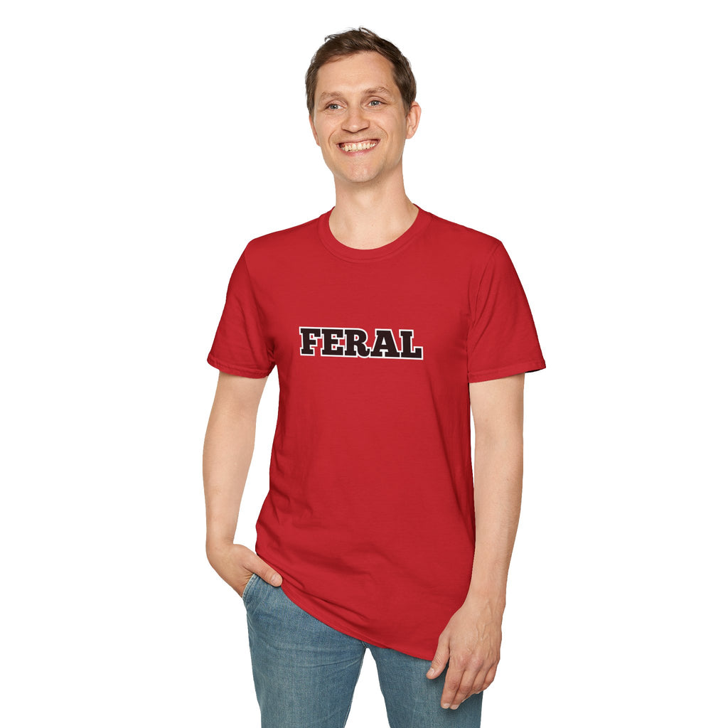 FERAL Graphic Tee — Bold Collegiate Lettering Casual T-Shirt