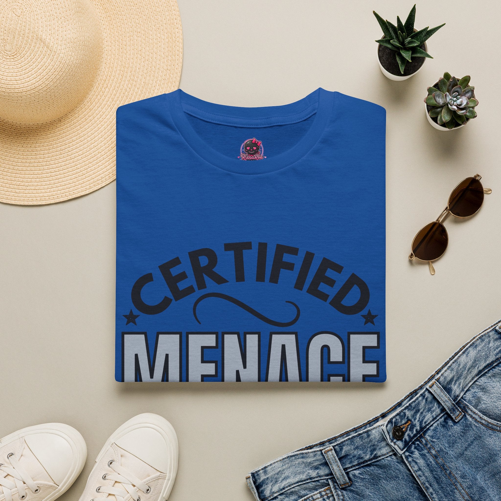 Certified Menace T-Shirt Black Writing — Funny Retro Badge Tee for Sarcastic Teens & Friends