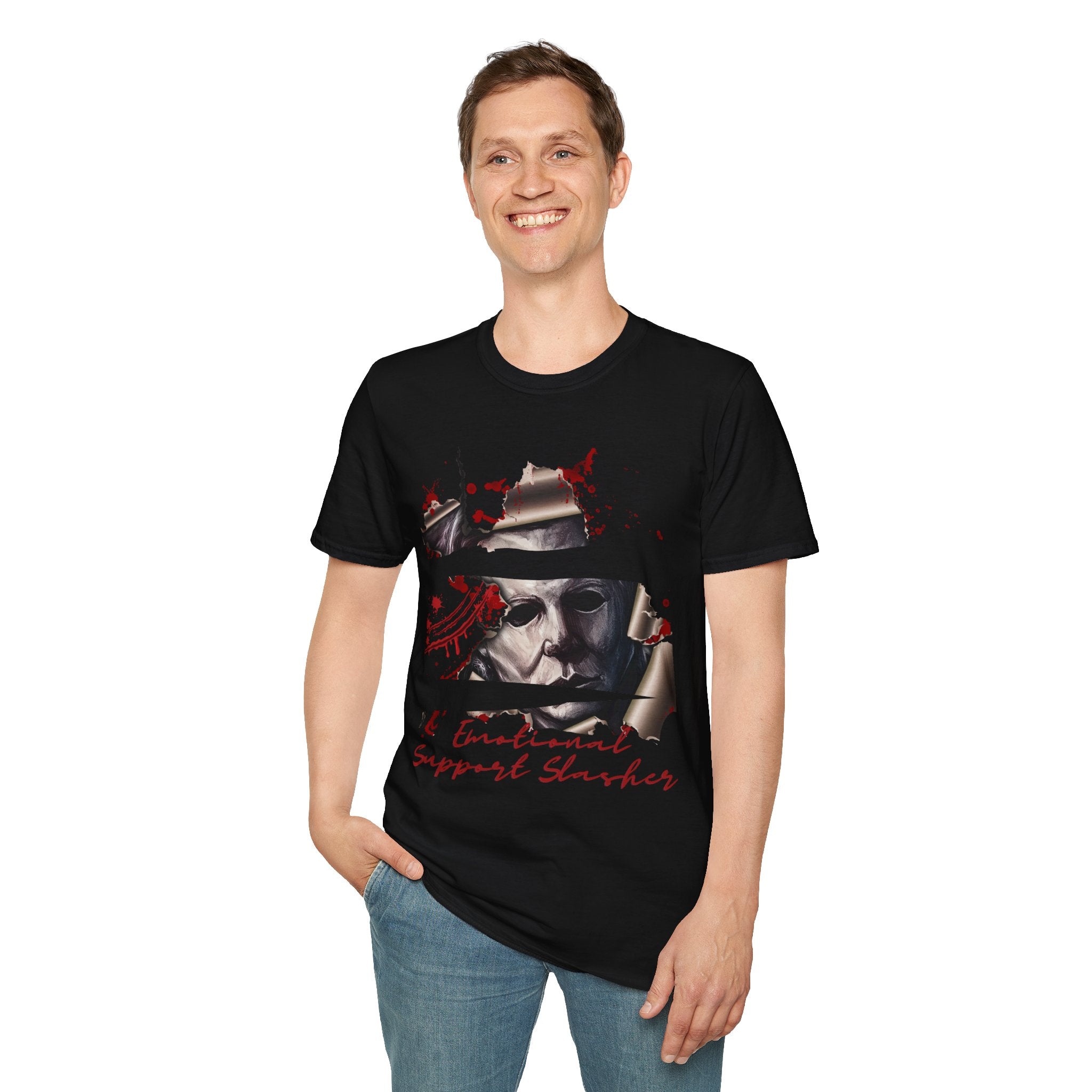 Horror Graphic T-Shirt — ' Emotional Support Slasher' Blood-Splatter Tee