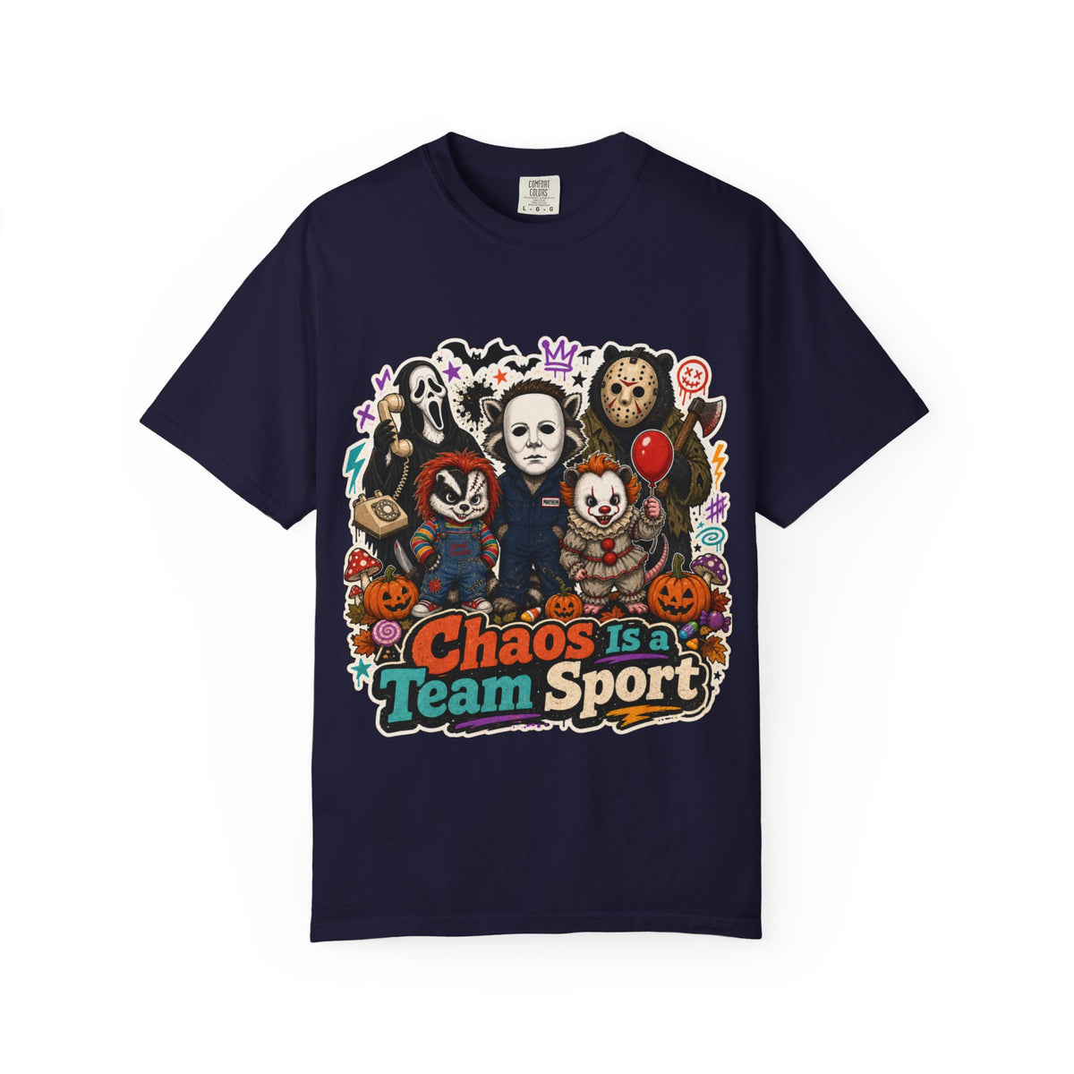 Horror Icons 'Chaos Is a Team Sport' Graphic T-Shirt
