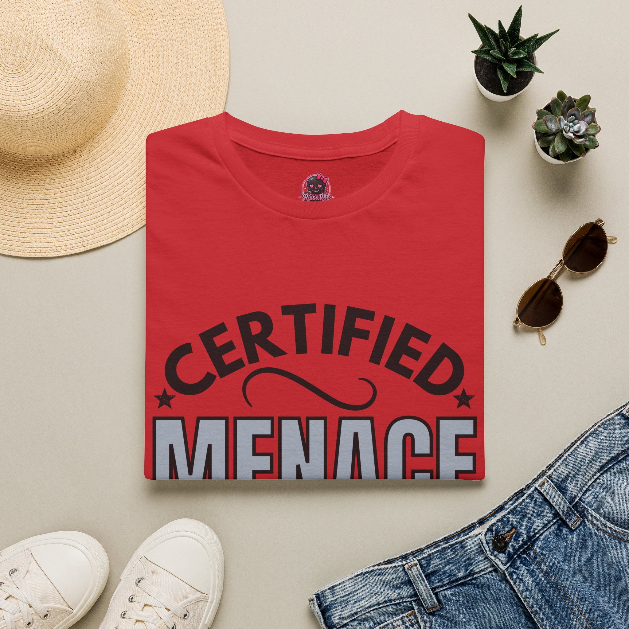 Certified Menace T-Shirt Black Writing — Funny Retro Badge Tee for Sarcastic Teens & Friends
