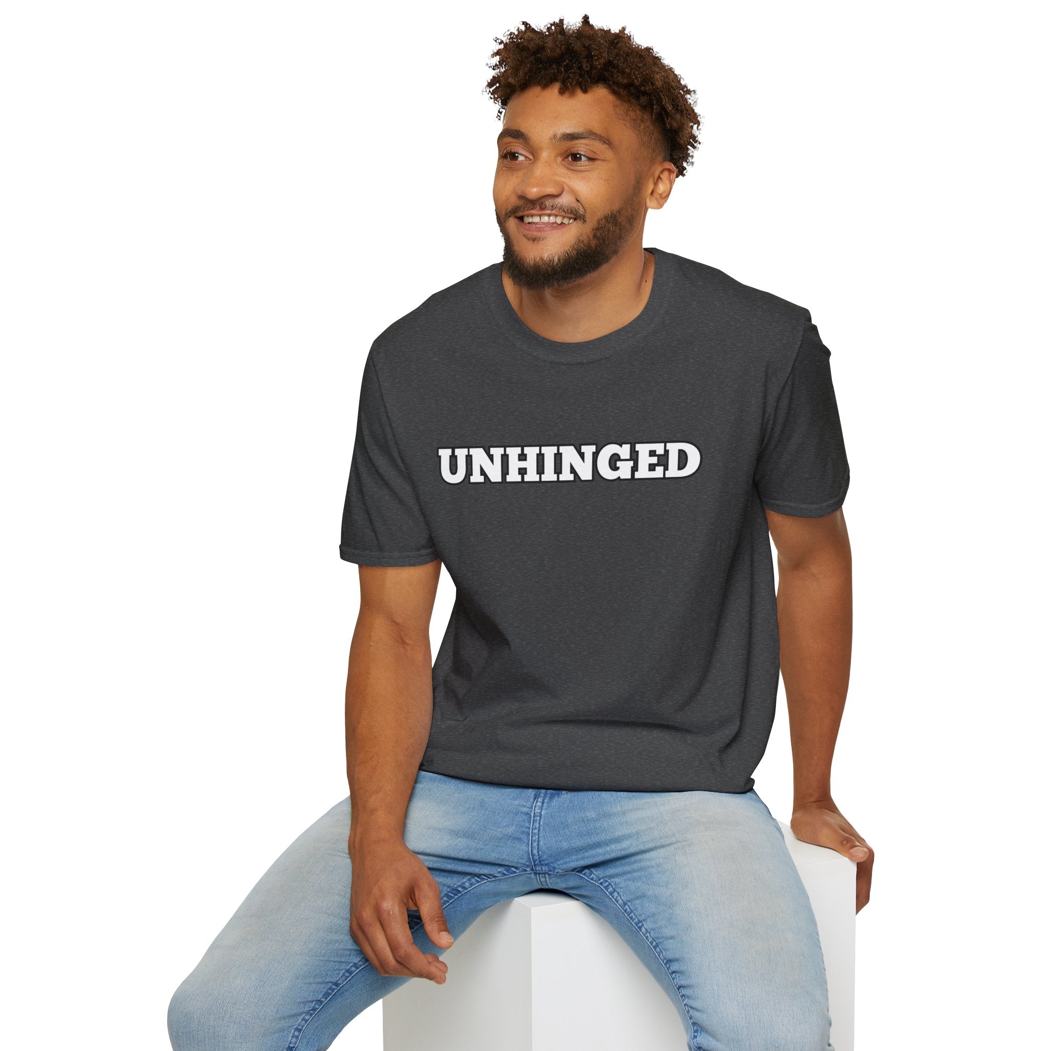 Unhinged Graphic Tee — Bold White Logo Casual T-Shirt