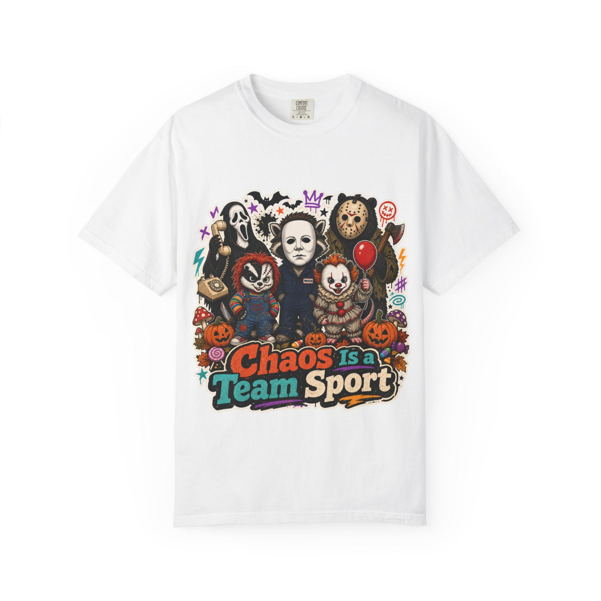 Horror Icons 'Chaos Is a Team Sport' Graphic T-Shirt