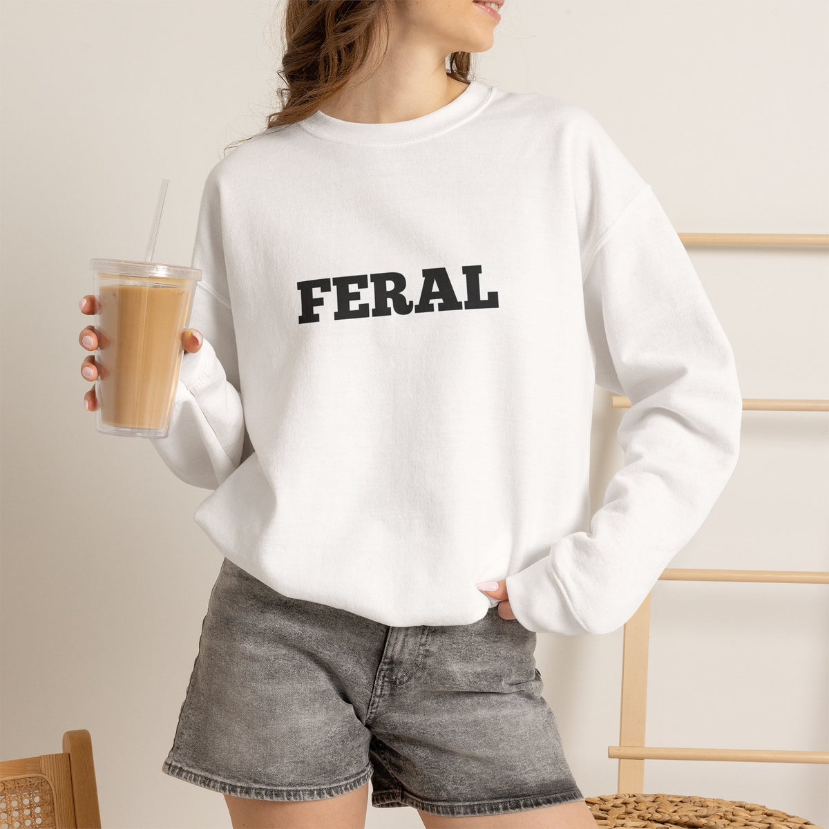 Feral Crewneck Sweatshirt – Bold Text Graphic Pullover