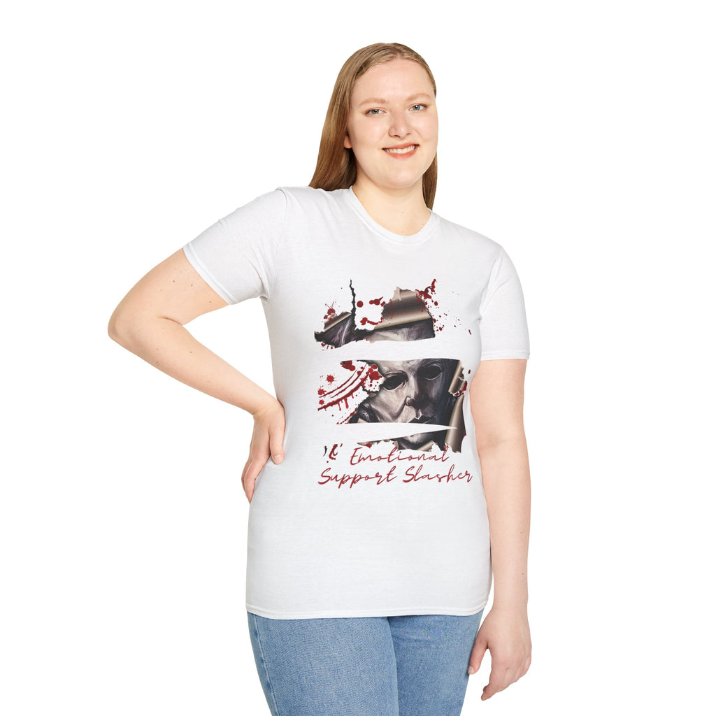 Horror Graphic T-Shirt — ' Emotional Support Slasher' Blood-Splatter Tee