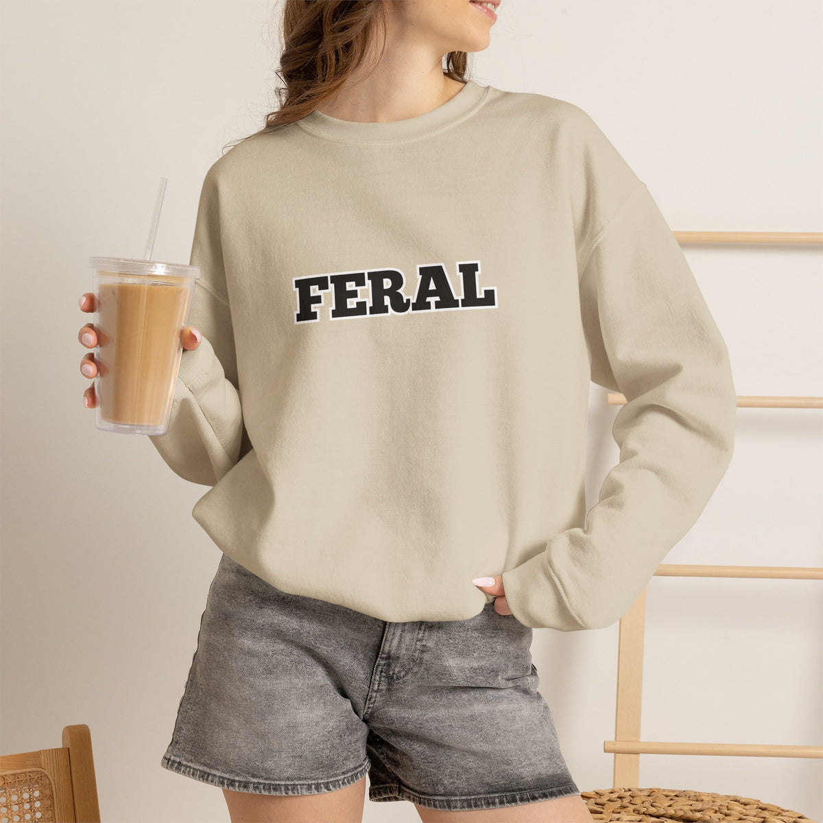 Feral Crewneck Sweatshirt – Bold Text Graphic Pullover