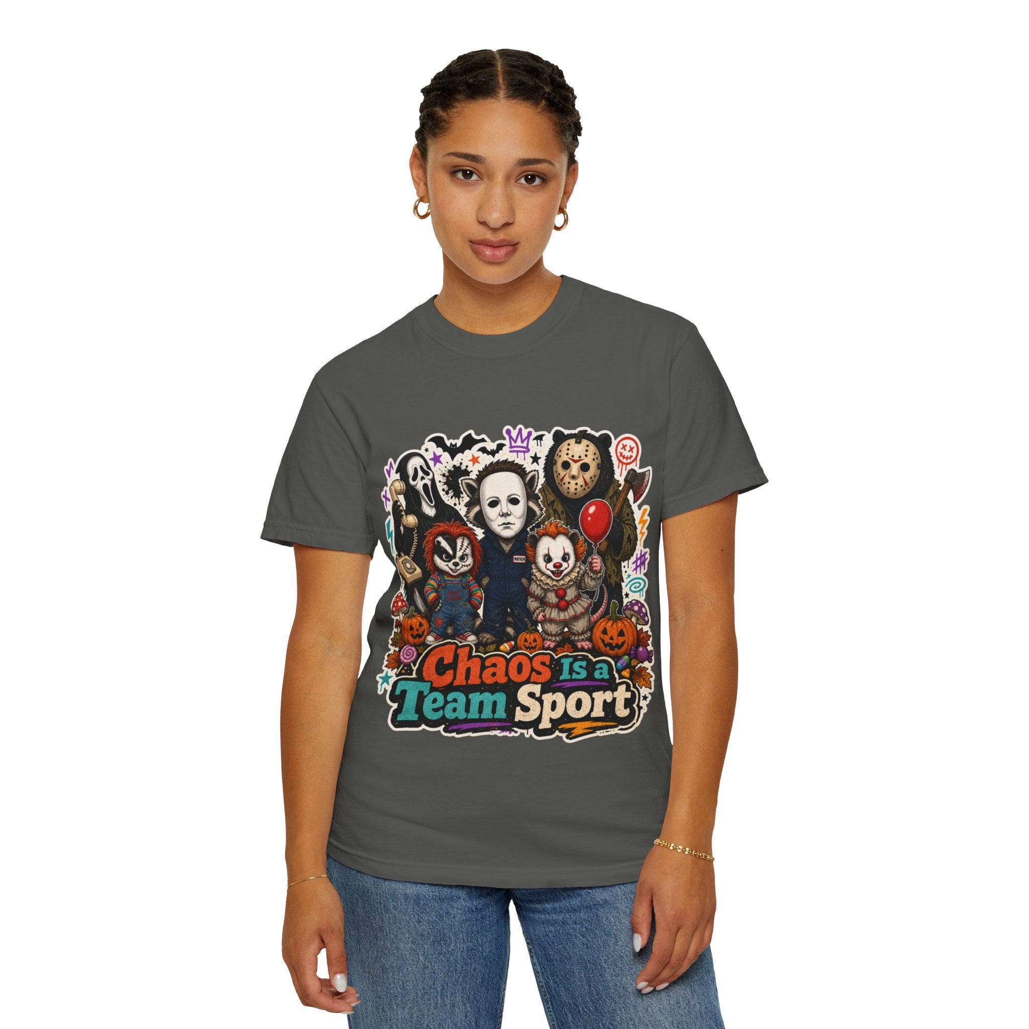 Horror Icons 'Chaos Is a Team Sport' Graphic T-Shirt