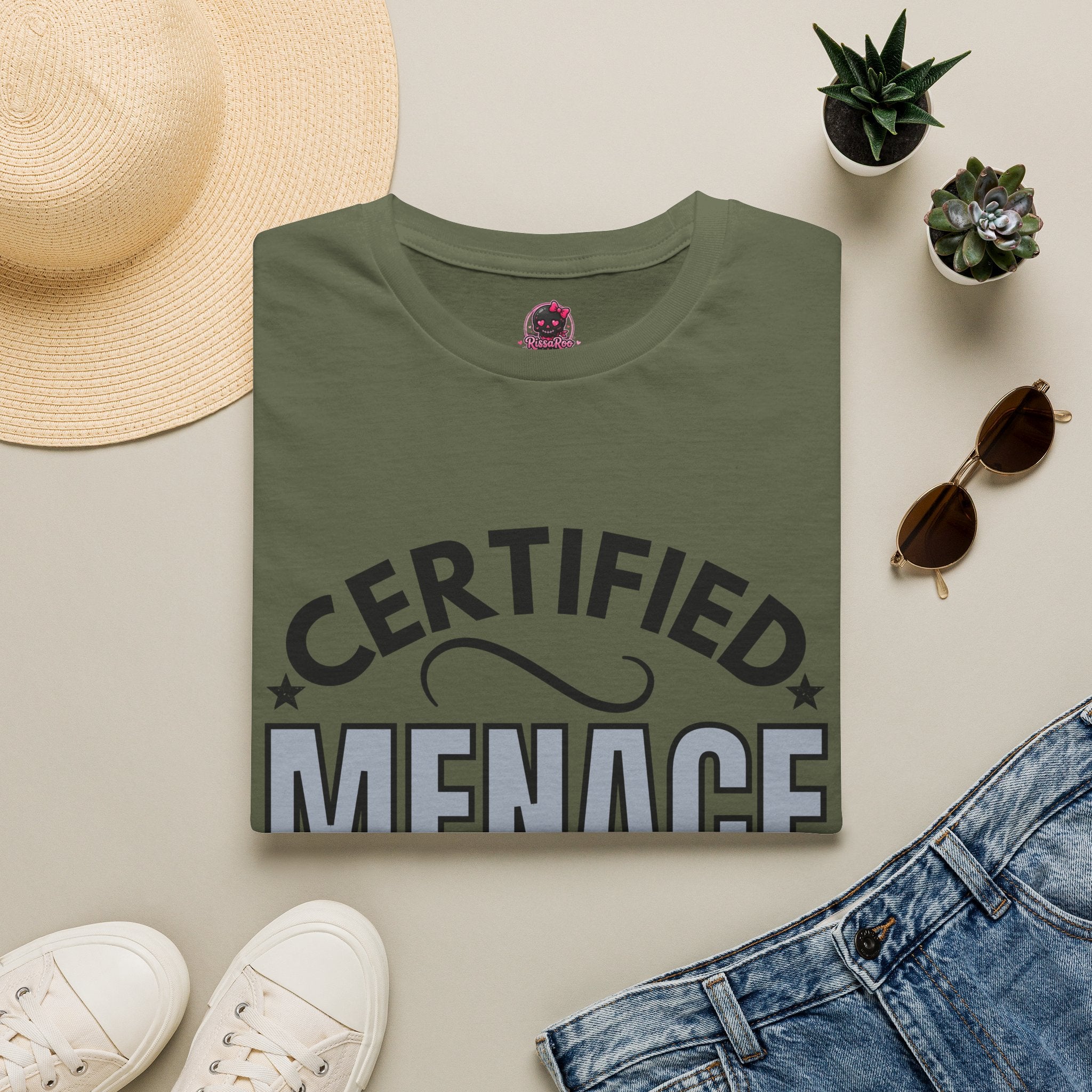 Certified Menace T-Shirt Black Writing — Funny Retro Badge Tee for Sarcastic Teens & Friends