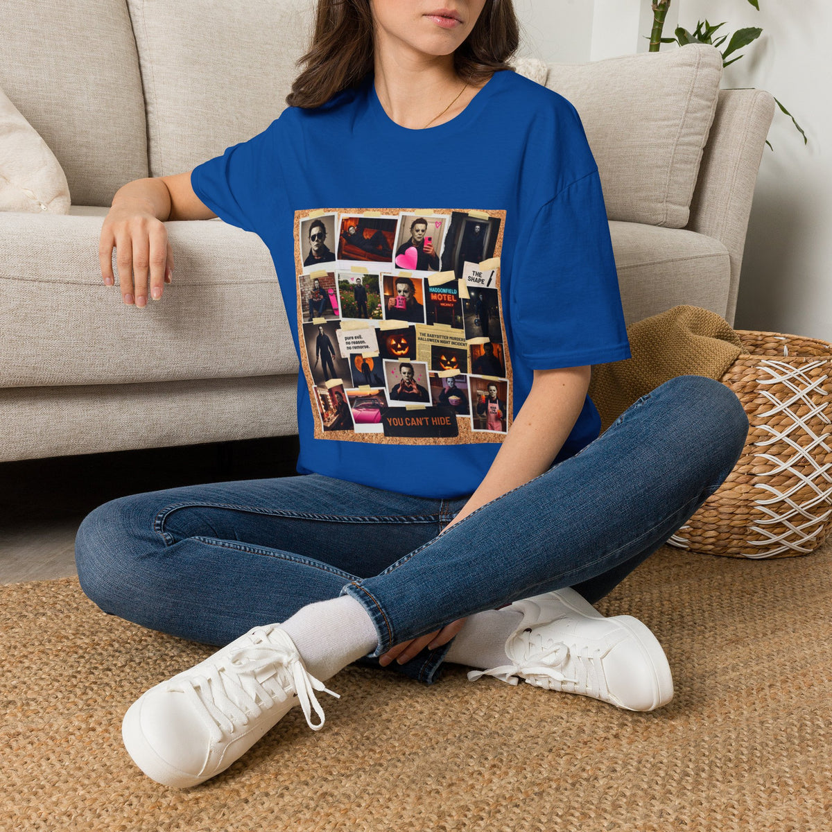 T-Shirt — Retro Polaroid Horror Collage Tee (vintage motel & masked slasher photos)