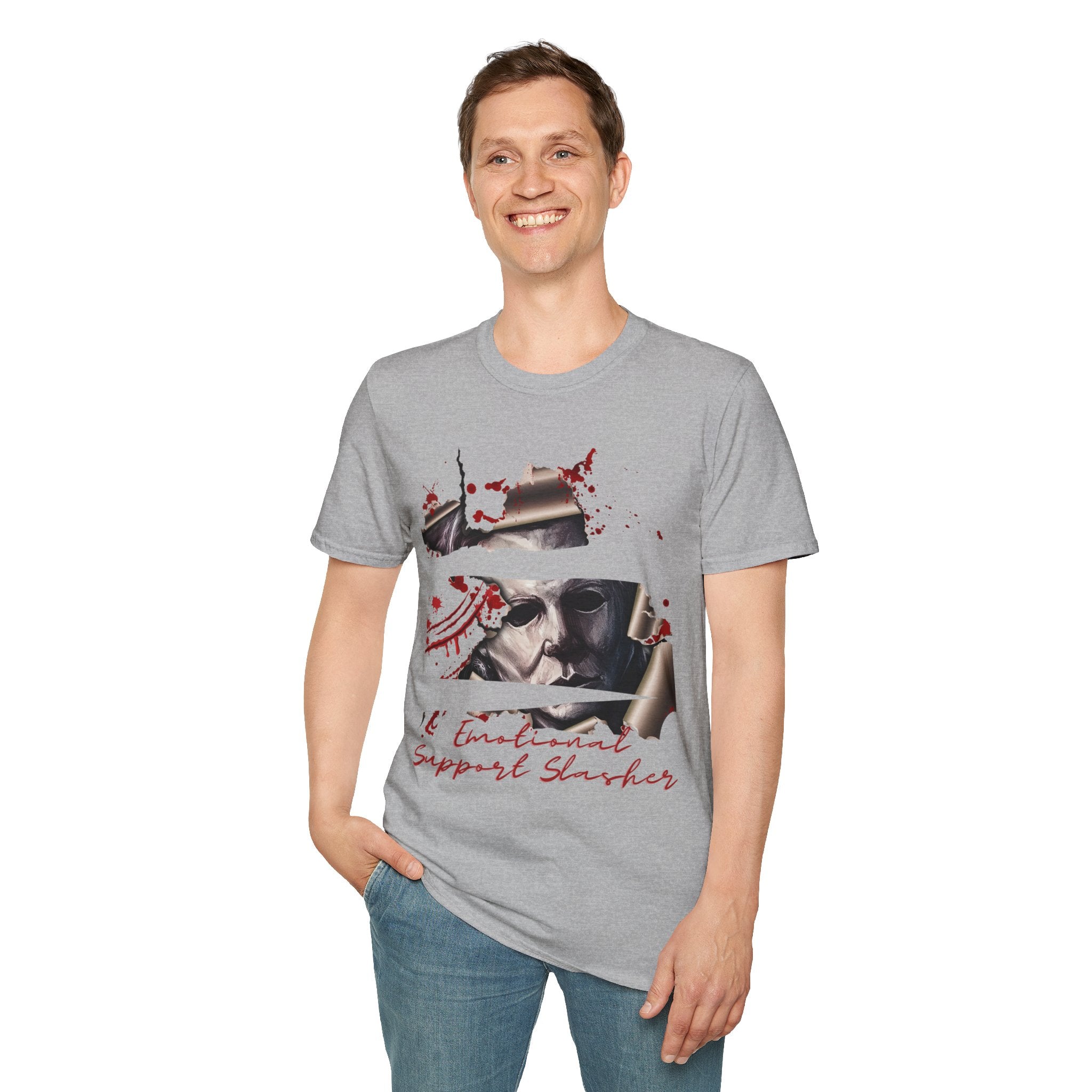 Horror Graphic T-Shirt — ' Emotional Support Slasher' Blood-Splatter Tee