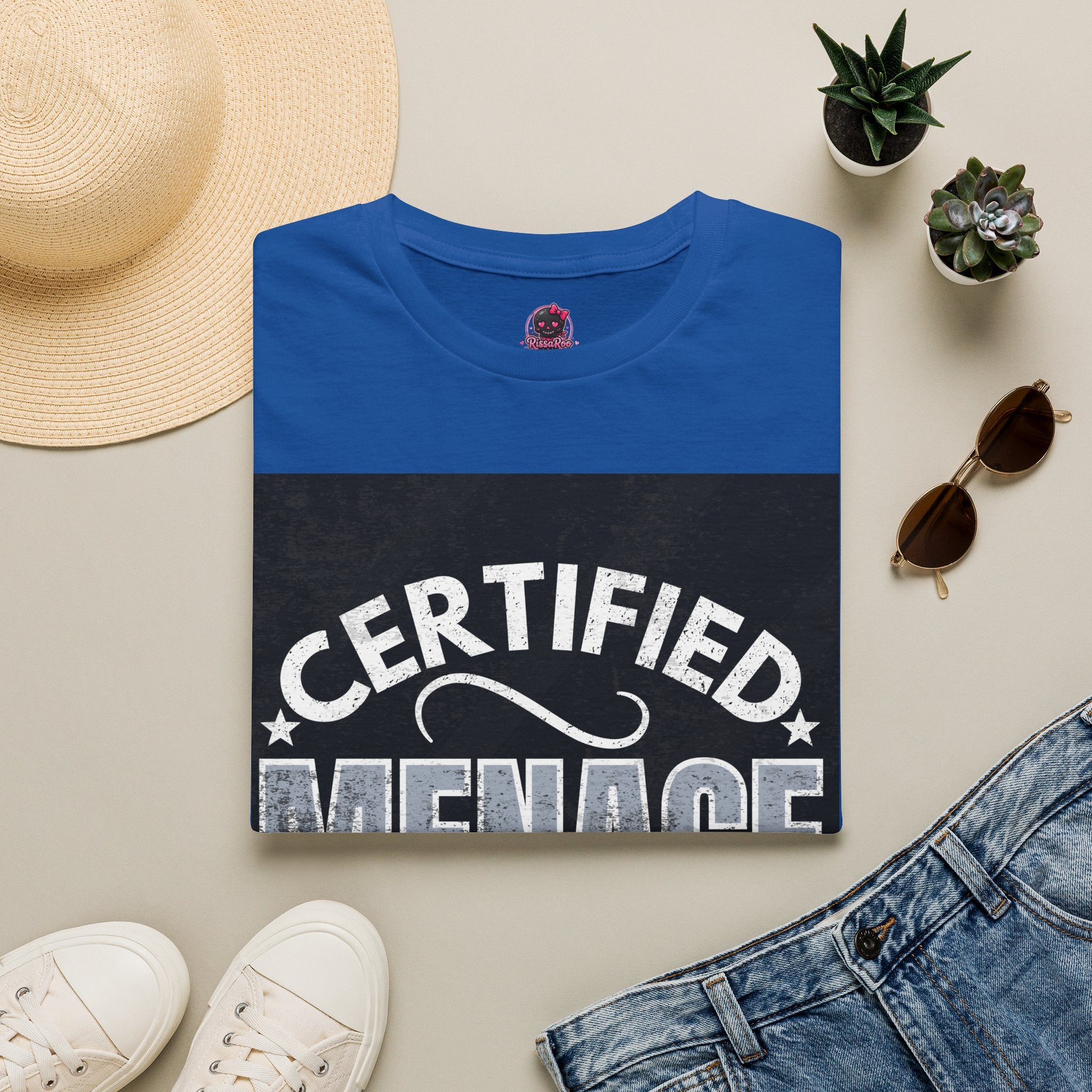 Certified Menace T-Shirt White Writing Black Background – Funny Retro Badge Graphic Tee