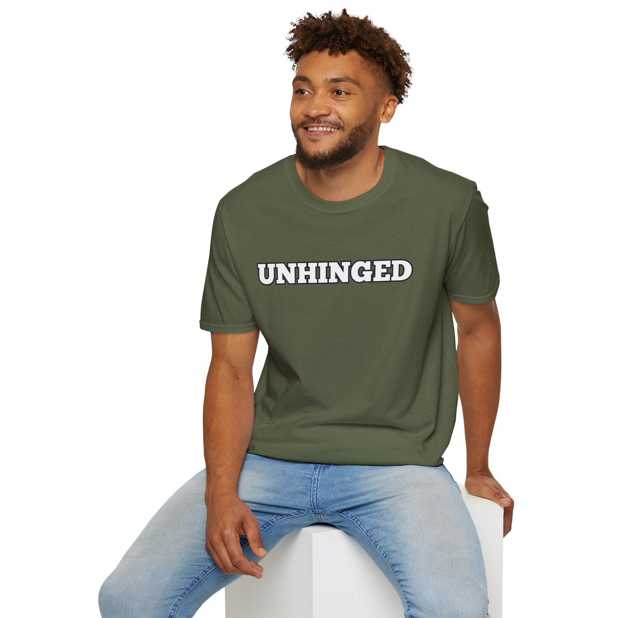 Unhinged Graphic Tee — Bold White Logo Casual T-Shirt