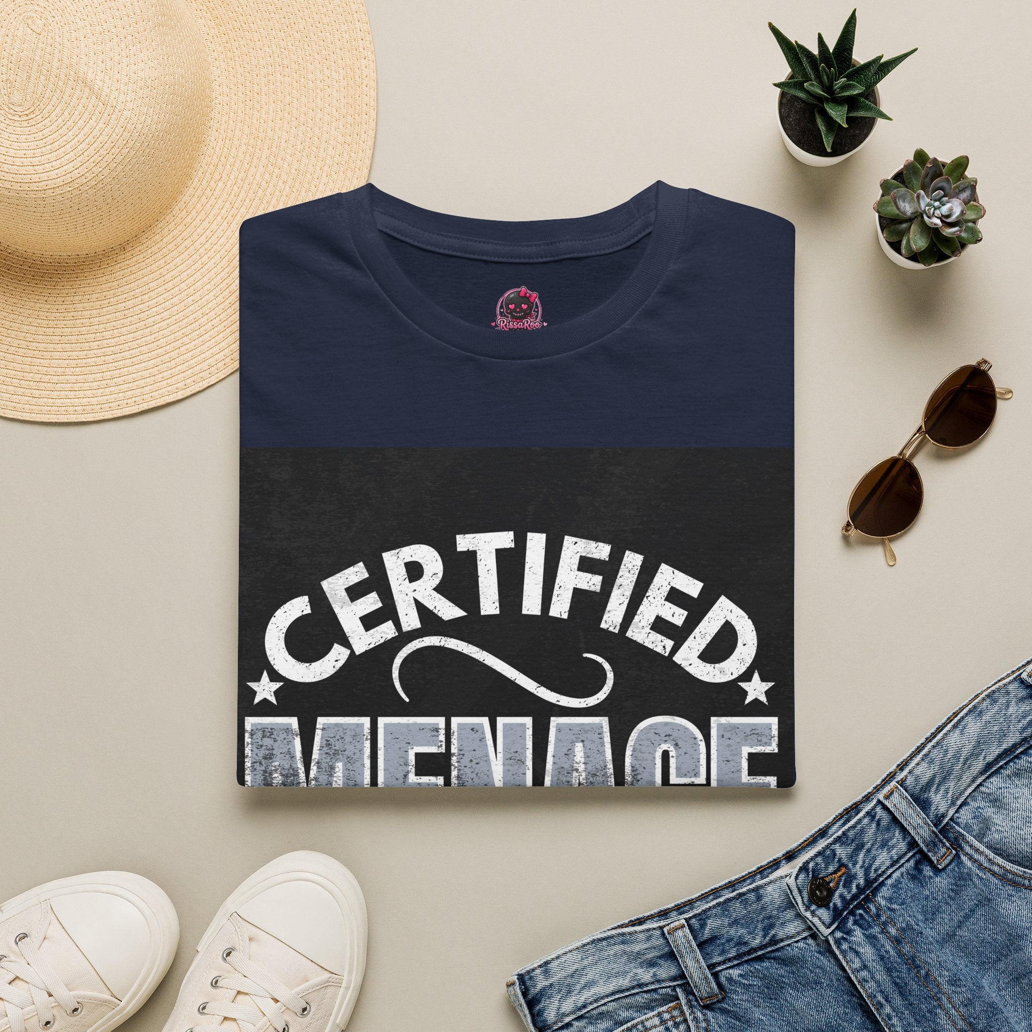 Certified Menace T-Shirt White Writing Black Background – Funny Retro Badge Graphic Tee