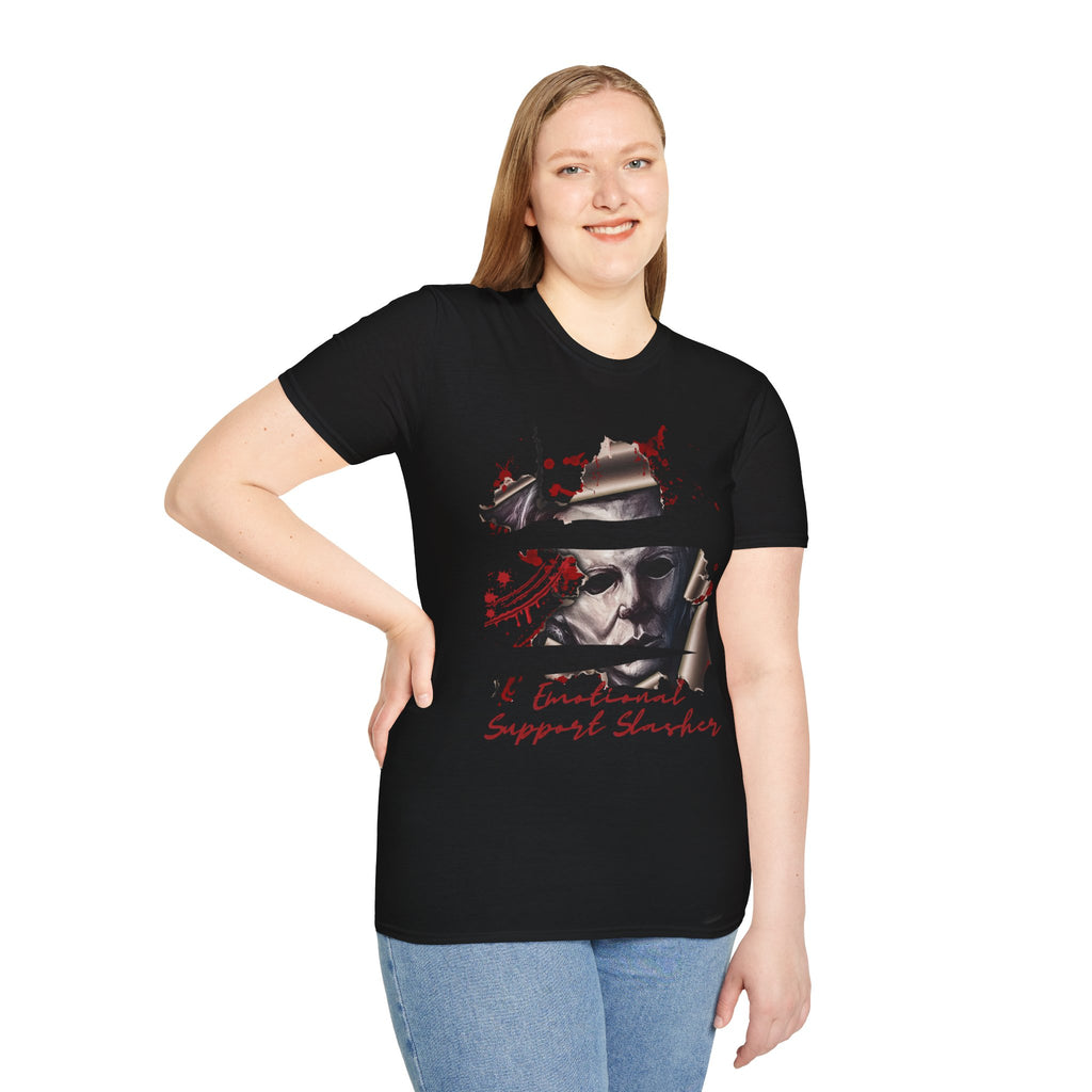 Horror Graphic T-Shirt — ' Emotional Support Slasher' Blood-Splatter Tee