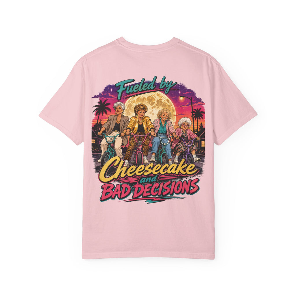"Fueled By Cheesecake and Bad Decisions" 80s Style Graphic Unisex T-shirt