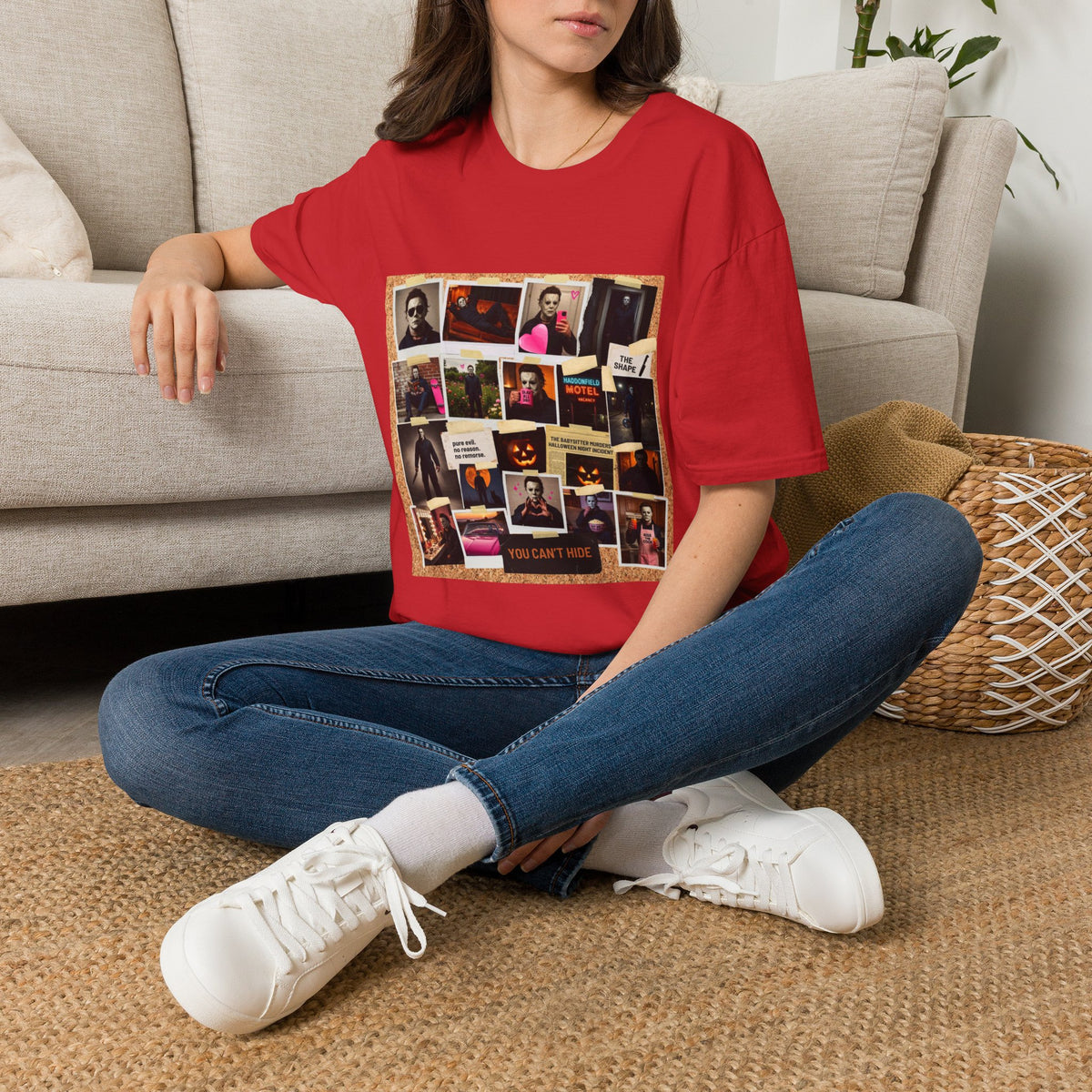 T-Shirt — Retro Polaroid Horror Collage Tee (vintage motel & masked slasher photos)