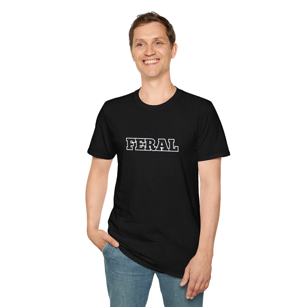 FERAL Graphic Tee — Bold Collegiate Lettering Casual T-Shirt