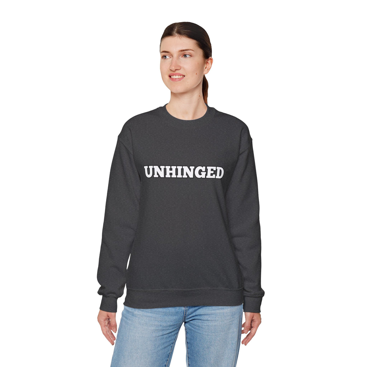 Unhinged Graphic Sweatshirt – Minimal Retro Lettering Crewneck
