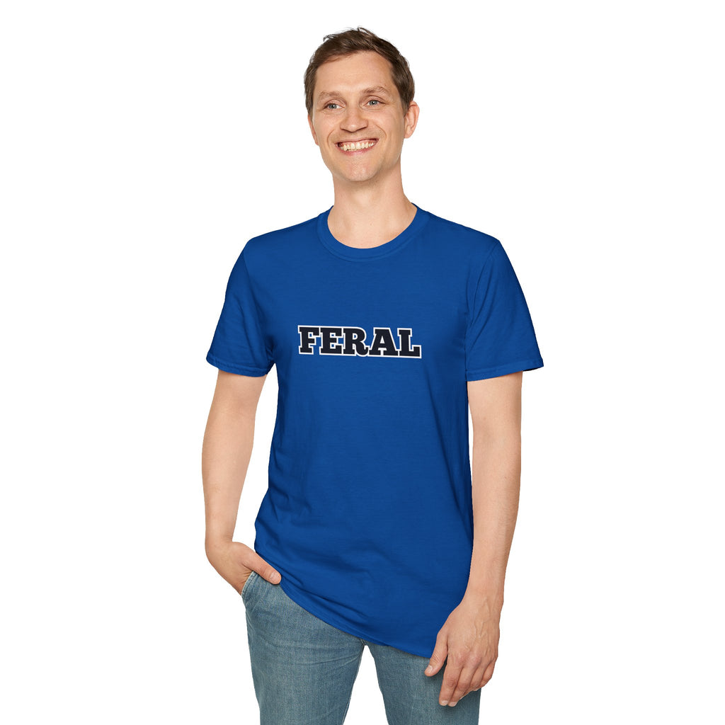 FERAL Graphic Tee — Bold Collegiate Lettering Casual T-Shirt