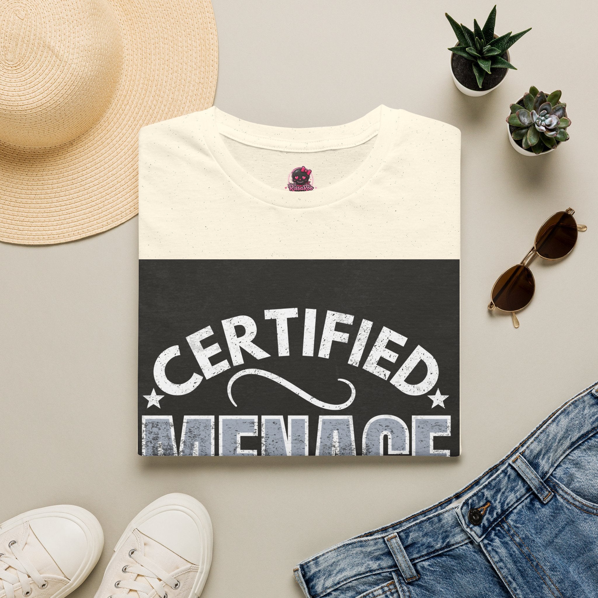 Certified Menace T-Shirt White Writing Black Background – Funny Retro Badge Graphic Tee