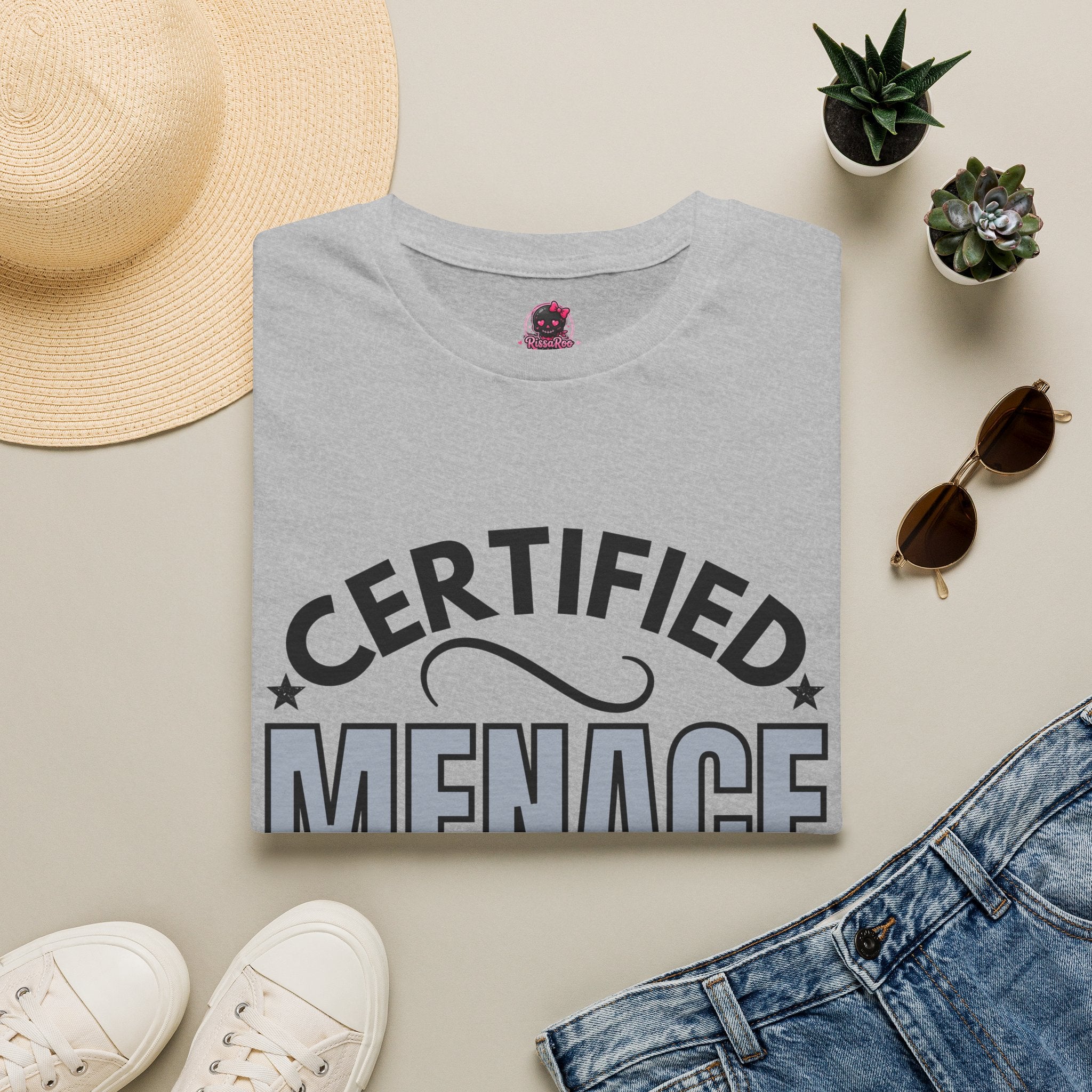Certified Menace T-Shirt Black Writing — Funny Retro Badge Tee for Sarcastic Teens & Friends
