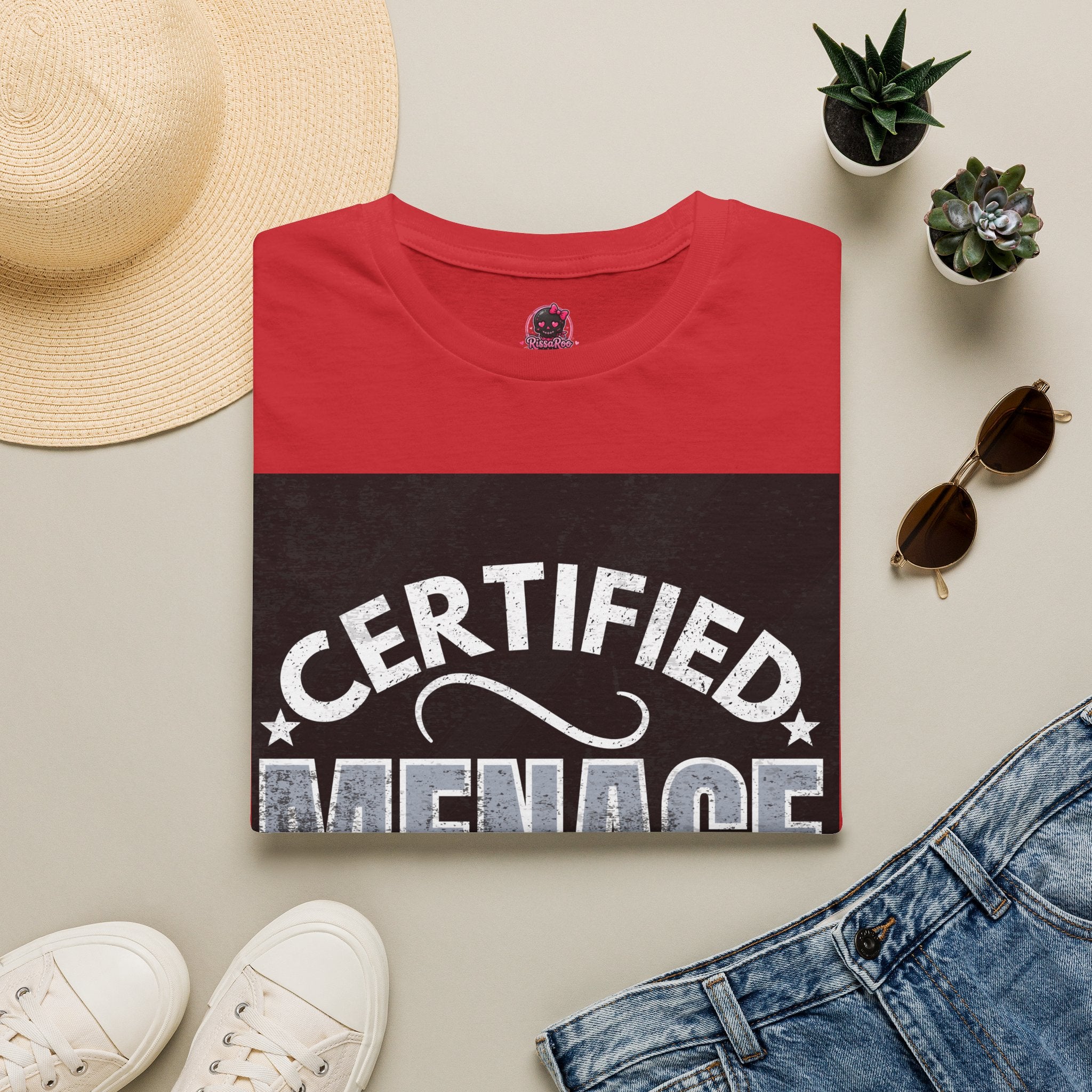 Certified Menace T-Shirt White Writing Black Background – Funny Retro Badge Graphic Tee