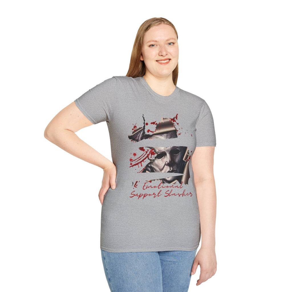 Horror Graphic T-Shirt — ' Emotional Support Slasher' Blood-Splatter Tee