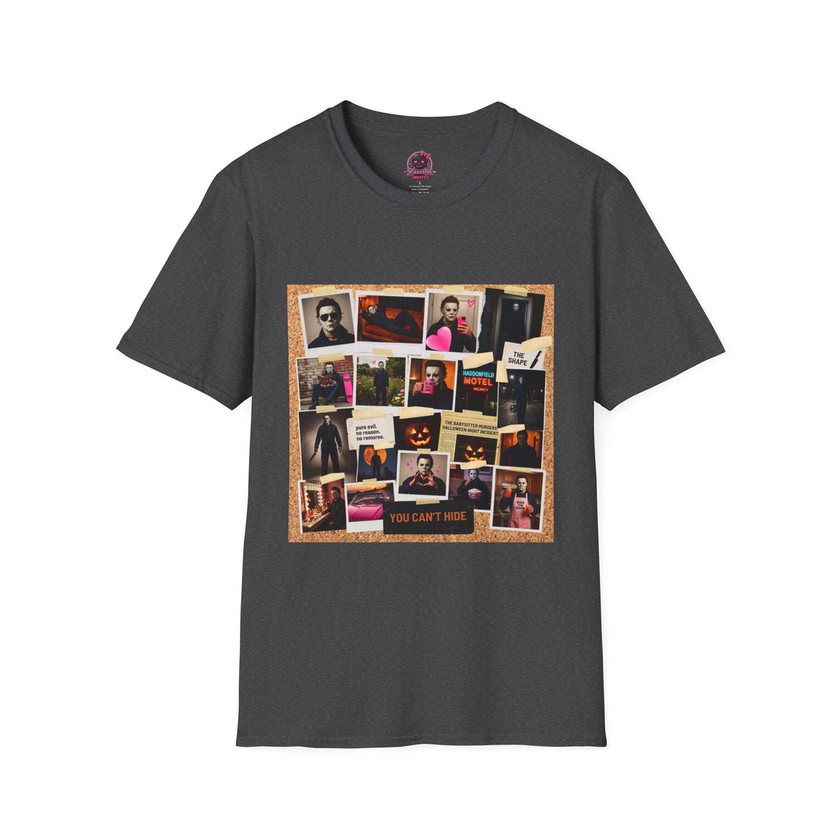 T-Shirt — Retro Polaroid Horror Collage Tee (vintage motel & masked slasher photos)