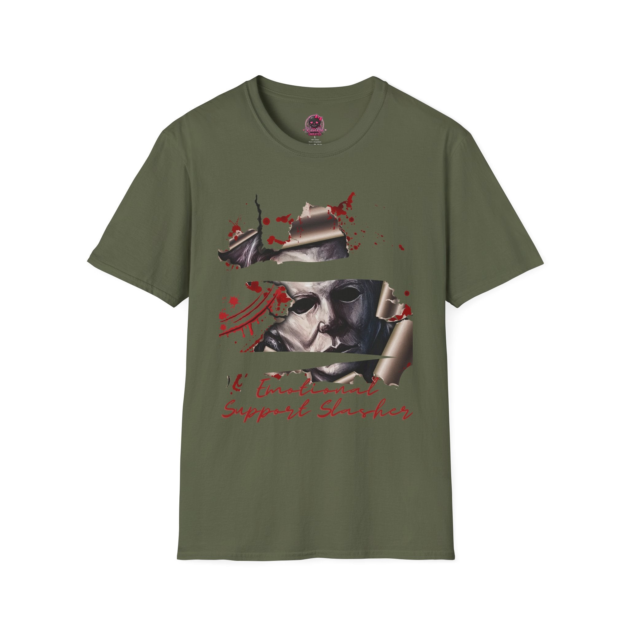 Horror Graphic T-Shirt — ' Emotional Support Slasher' Blood-Splatter Tee