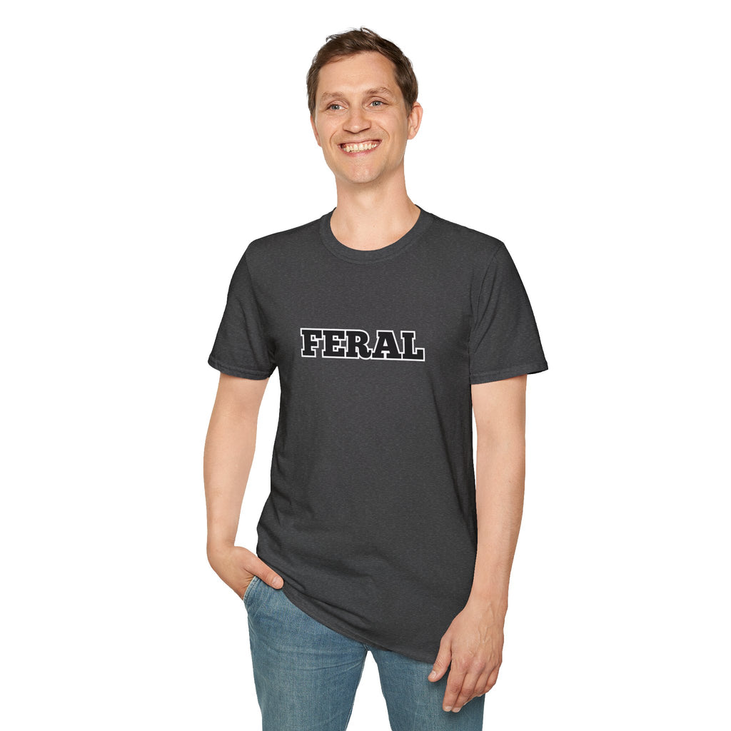 FERAL Graphic Tee — Bold Collegiate Lettering Casual T-Shirt