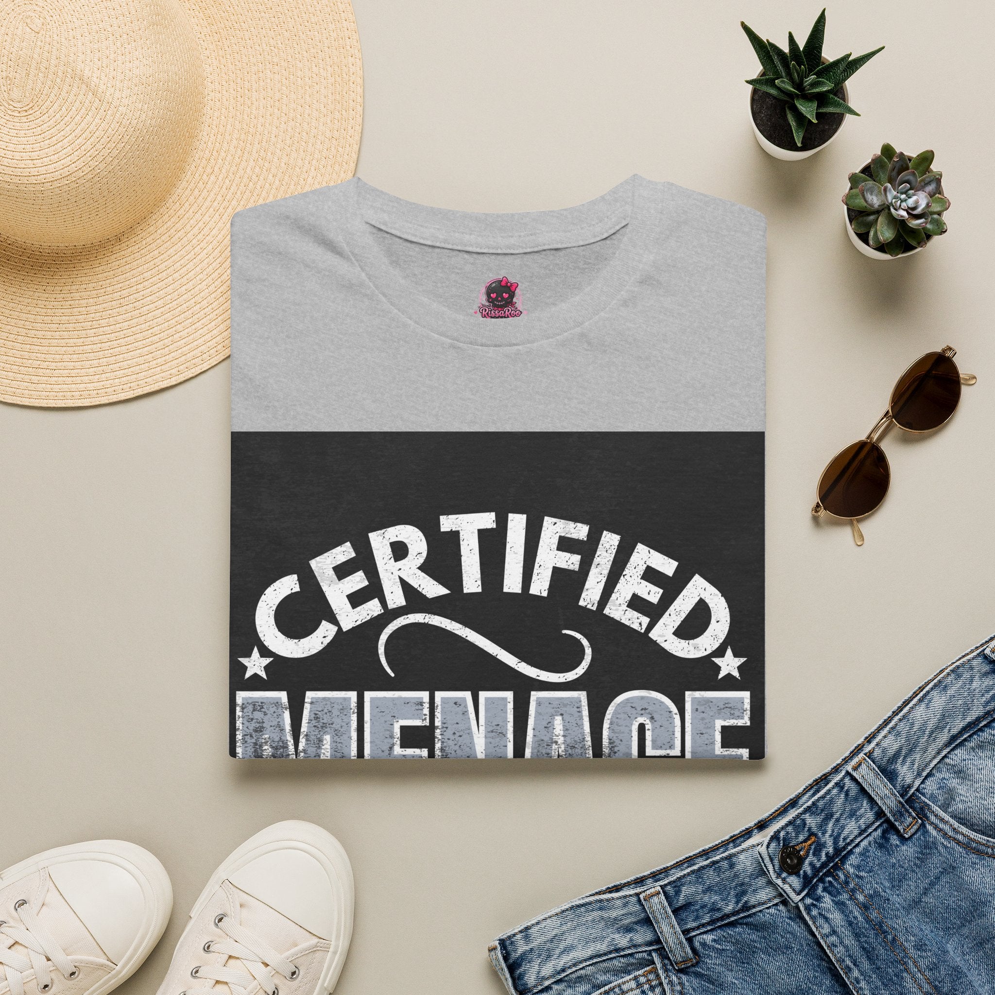 Certified Menace T-Shirt White Writing Black Background – Funny Retro Badge Graphic Tee