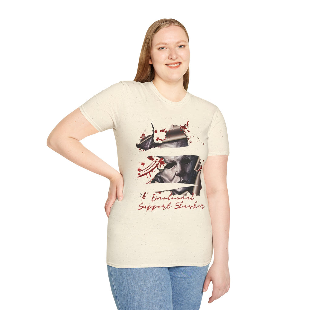 Horror Graphic T-Shirt — ' Emotional Support Slasher' Blood-Splatter Tee
