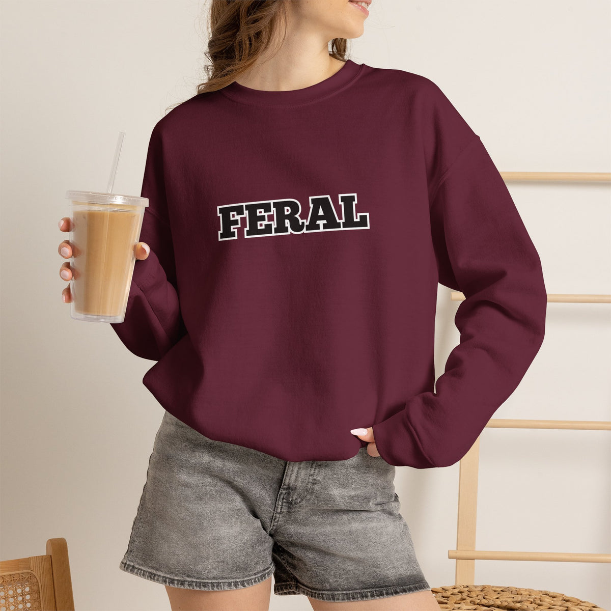 Feral Crewneck Sweatshirt – Bold Text Graphic Pullover