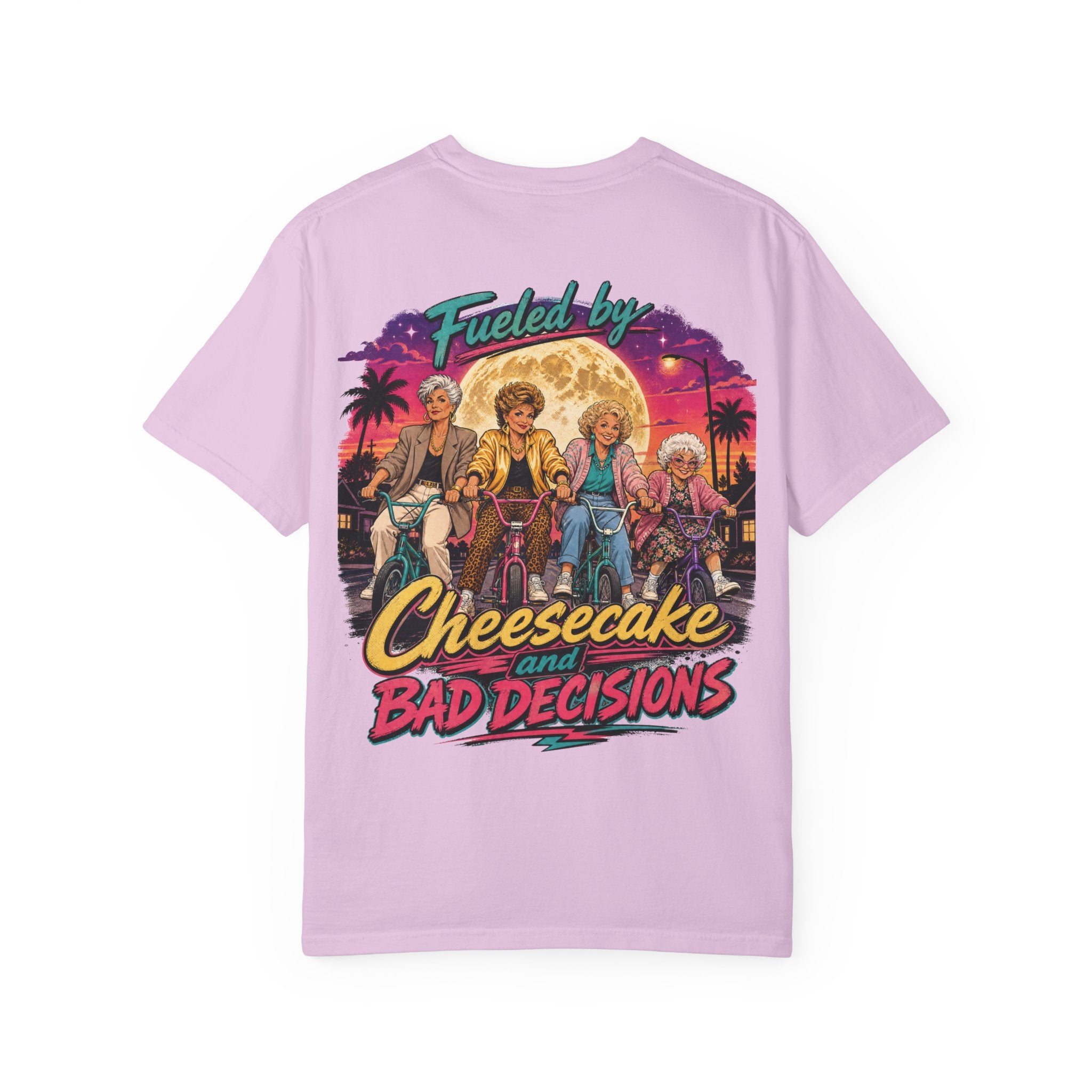 "Fueled By Cheesecake and Bad Decisions" 80s Style Graphic Unisex T-shirt