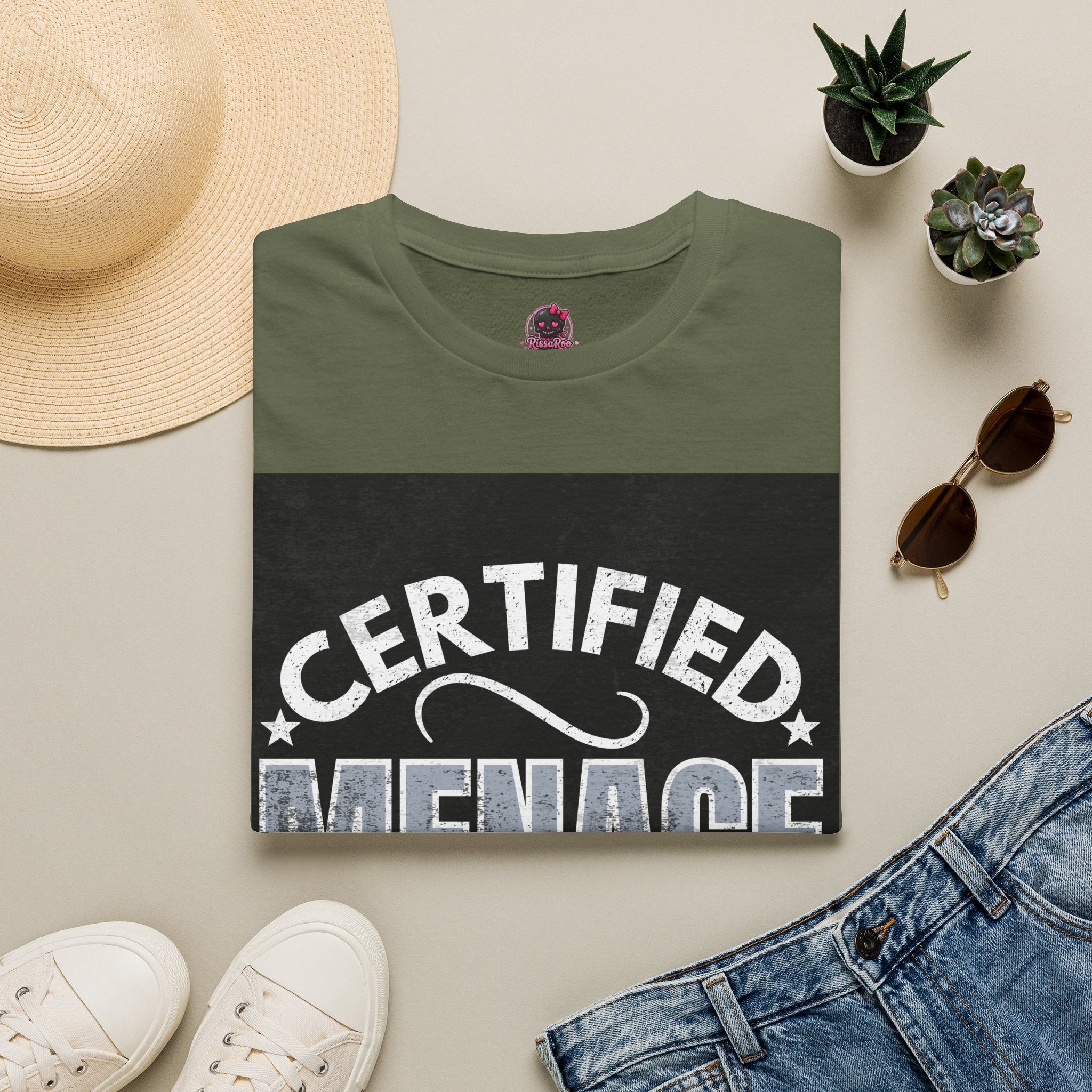 Certified Menace T-Shirt White Writing Black Background – Funny Retro Badge Graphic Tee