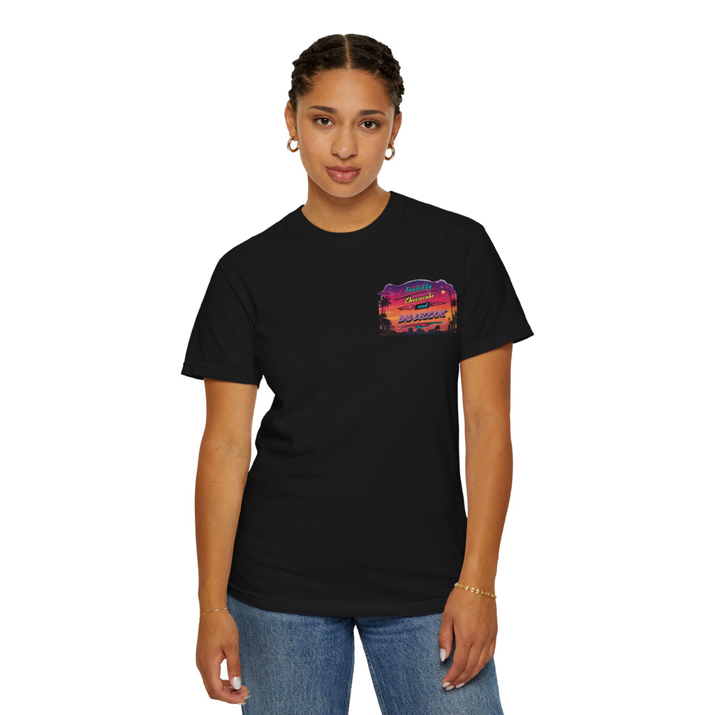 "Fueled By Cheesecake and Bad Decisions" 80s Style Graphic Unisex T-shirt