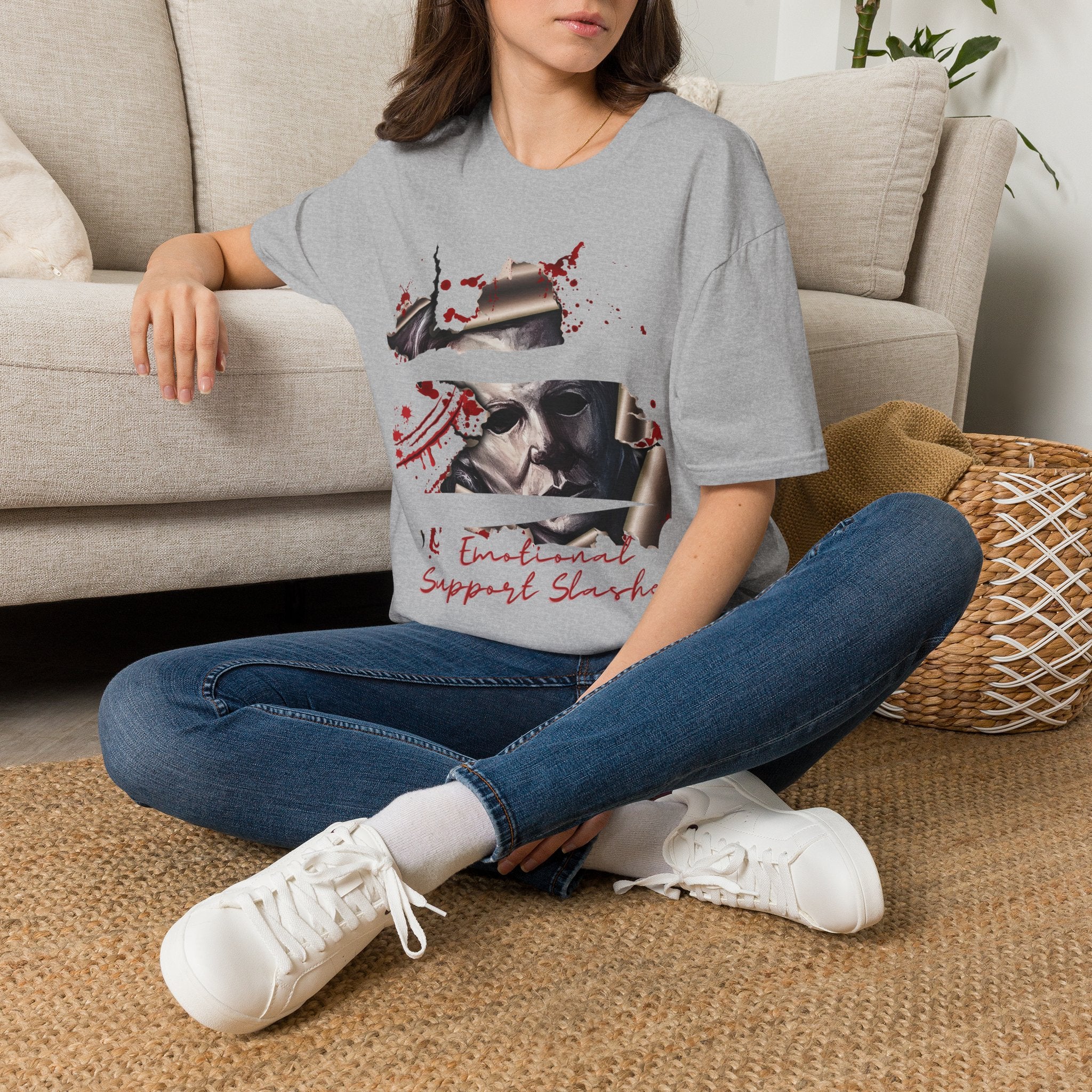 Horror Graphic T-Shirt — ' Emotional Support Slasher' Blood-Splatter Tee