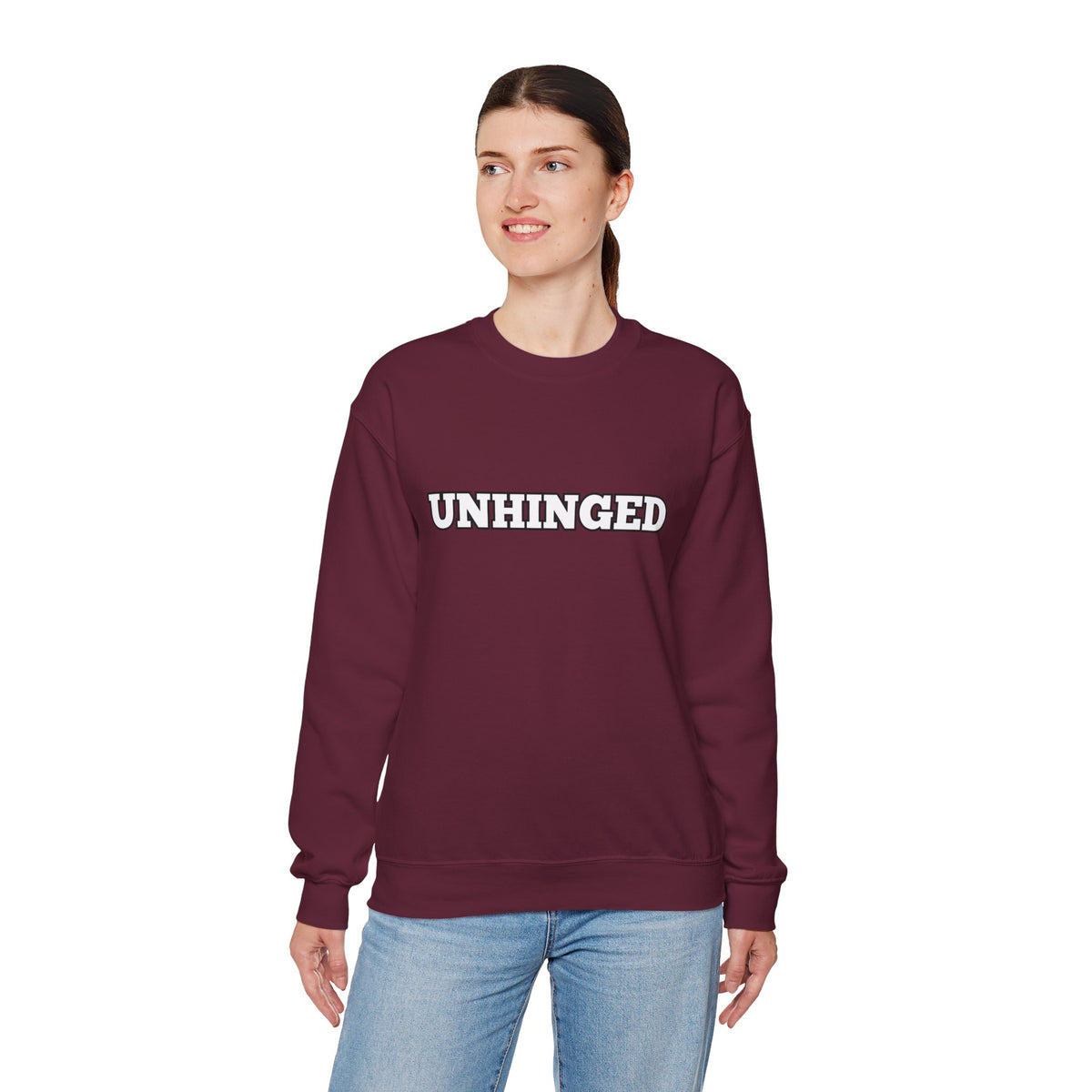 Unhinged Graphic Sweatshirt – Minimal Retro Lettering Crewneck