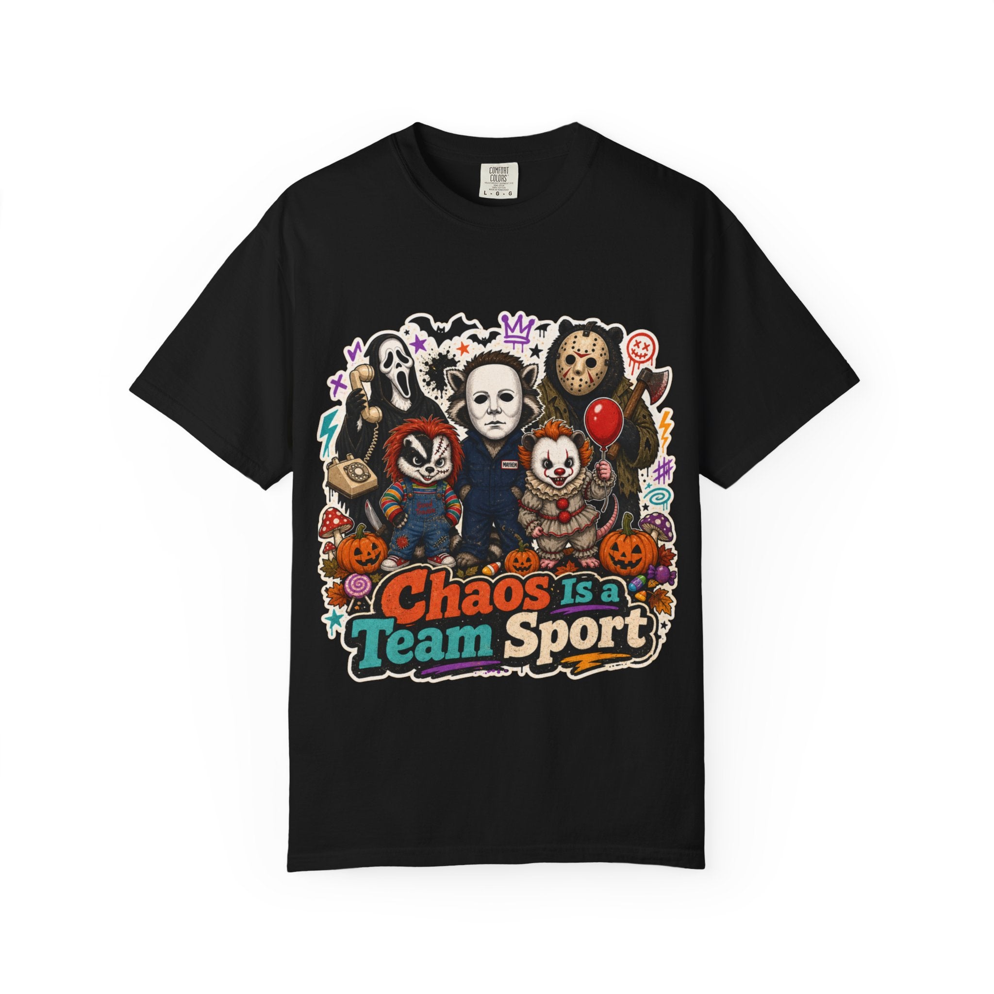 Horror Icons 'Chaos Is a Team Sport' Graphic T-Shirt